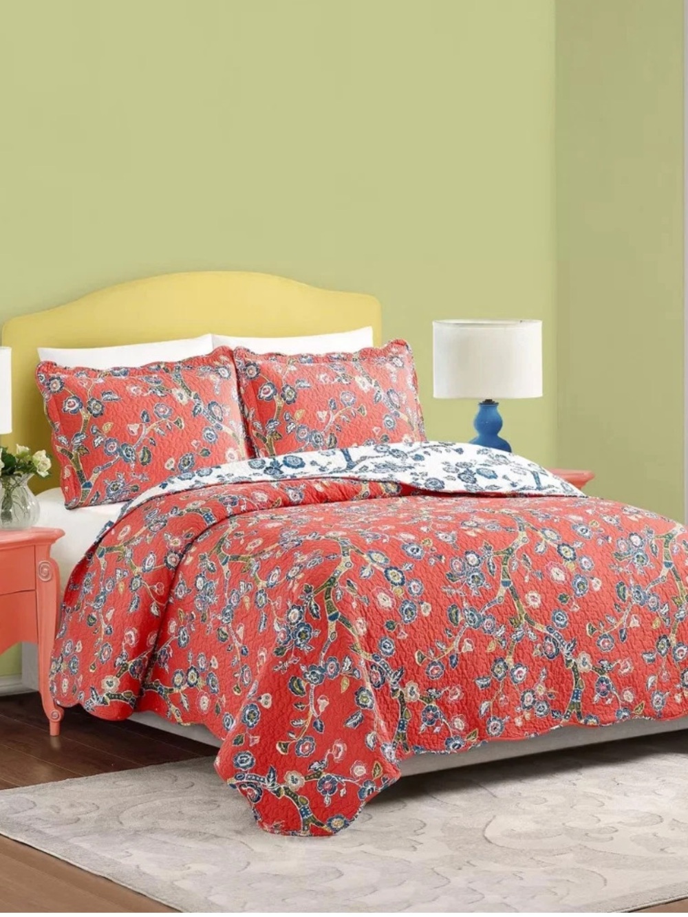 Makers Collective 3pc King Jaipur Dreams Quilt Set Red: Cotton Floral Bedding